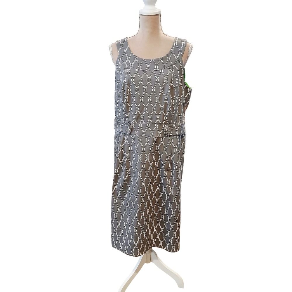 Robbie Bee Sz 16 Gray White Geometric Chain  Sleeveless Sheath Dress Pockets New